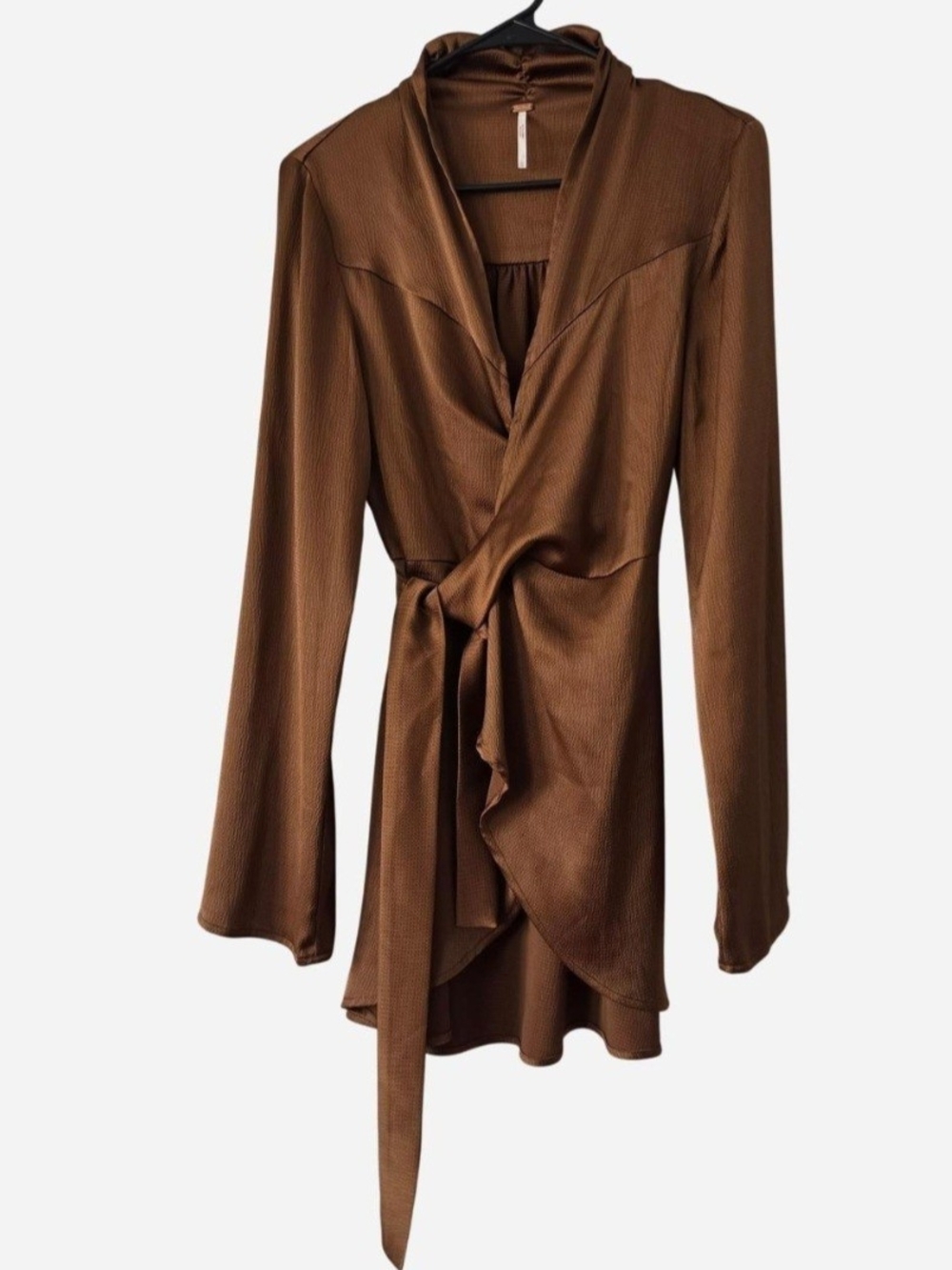 Free People Bronze Brown Wrap-Front Long Sleeve Dress